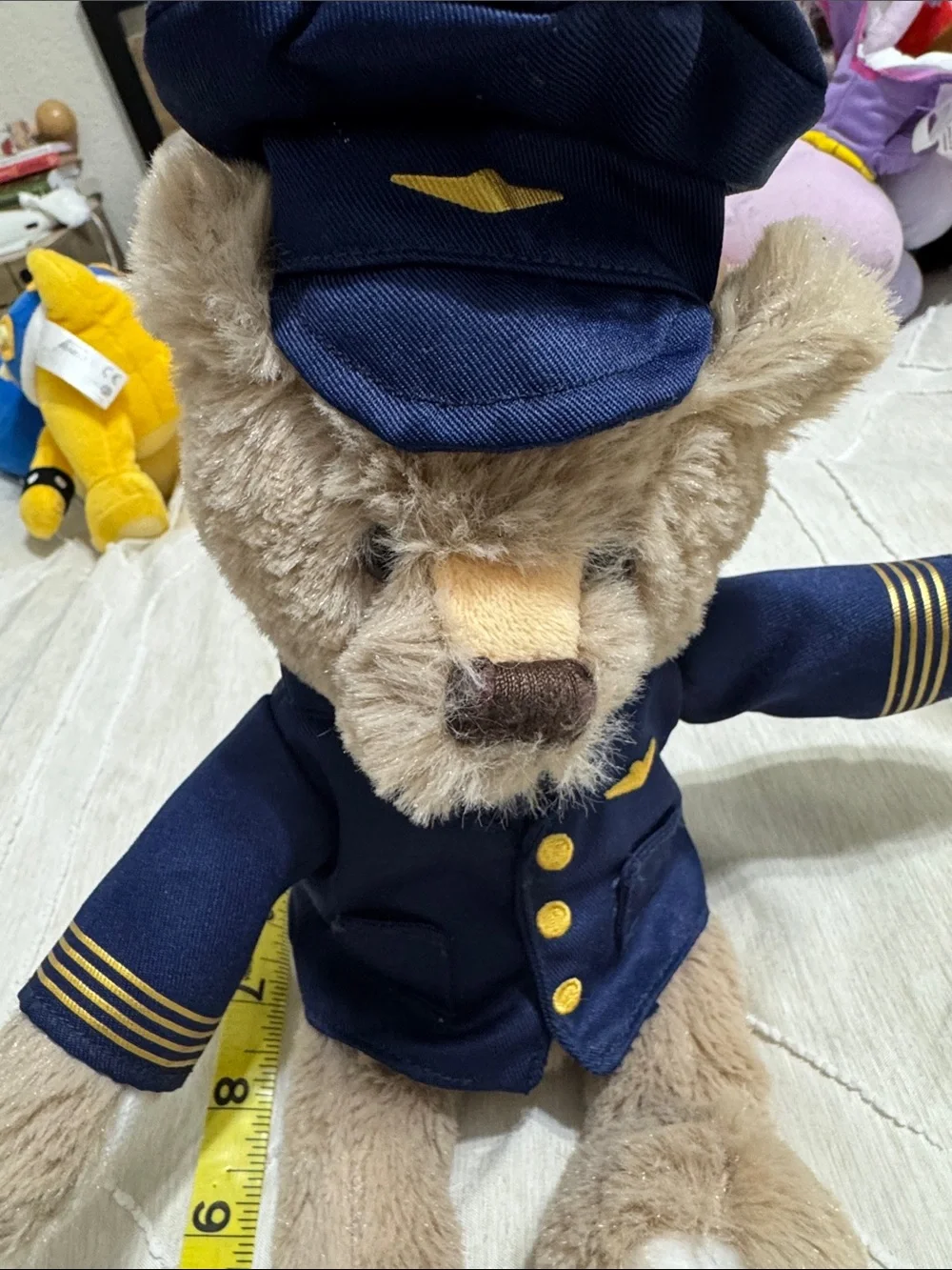 Brown Pilot Bear Plush in Navy Uniform